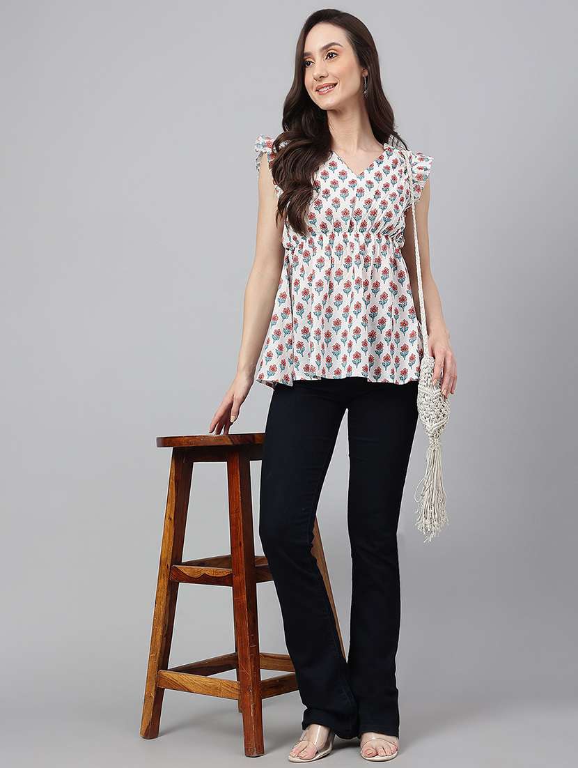 women white floral printed flared top - 20594470 -  Standard Image - 3