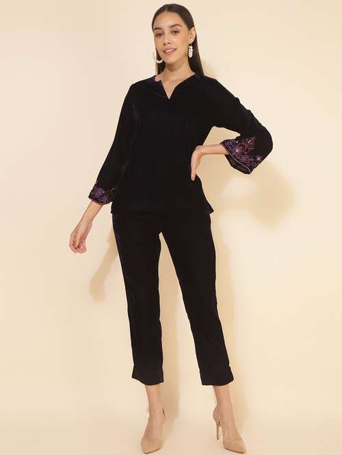 navy blue velvet coord set - 20594493 - Standard Image - 0