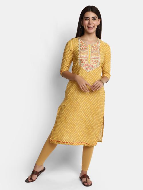 yellow leheriya printed straight kurta - 20594613 - Standard Image - 0
