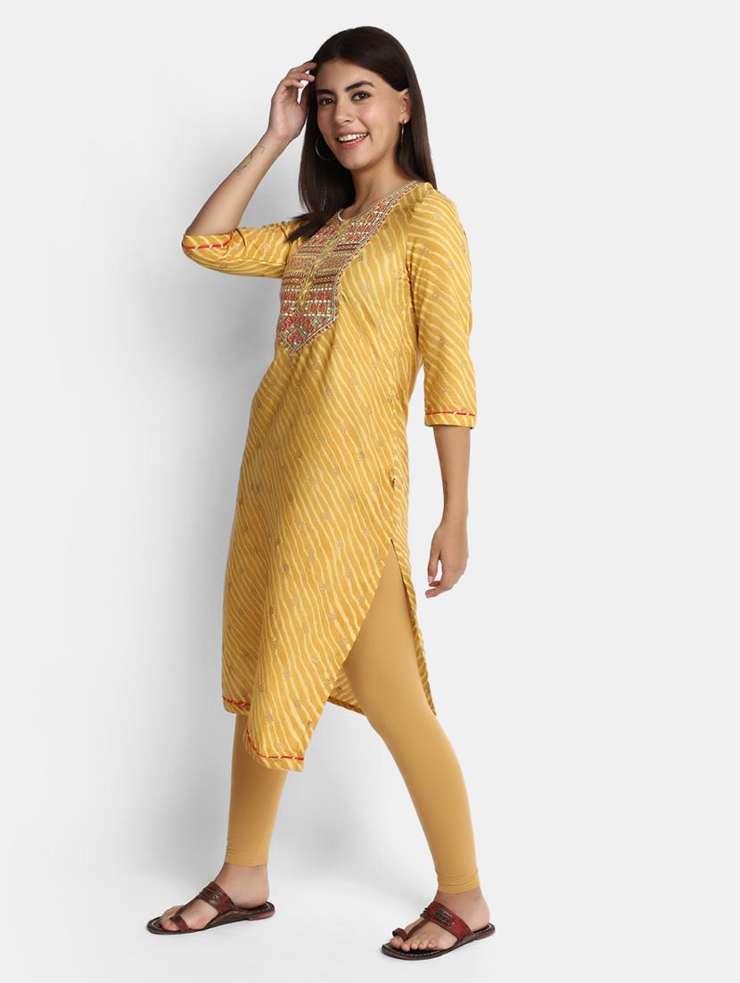 yellow leheriya printed straight kurta - 20594613 - Standard Image - 3