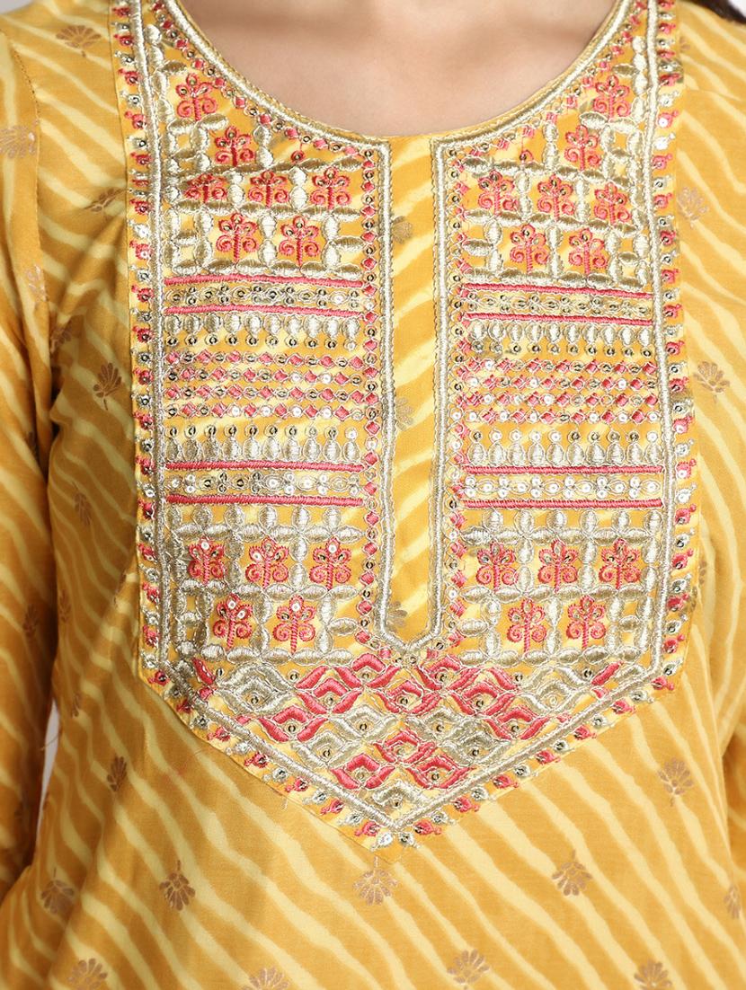 yellow leheriya printed straight kurta - 20594613 - Standard Image - 5