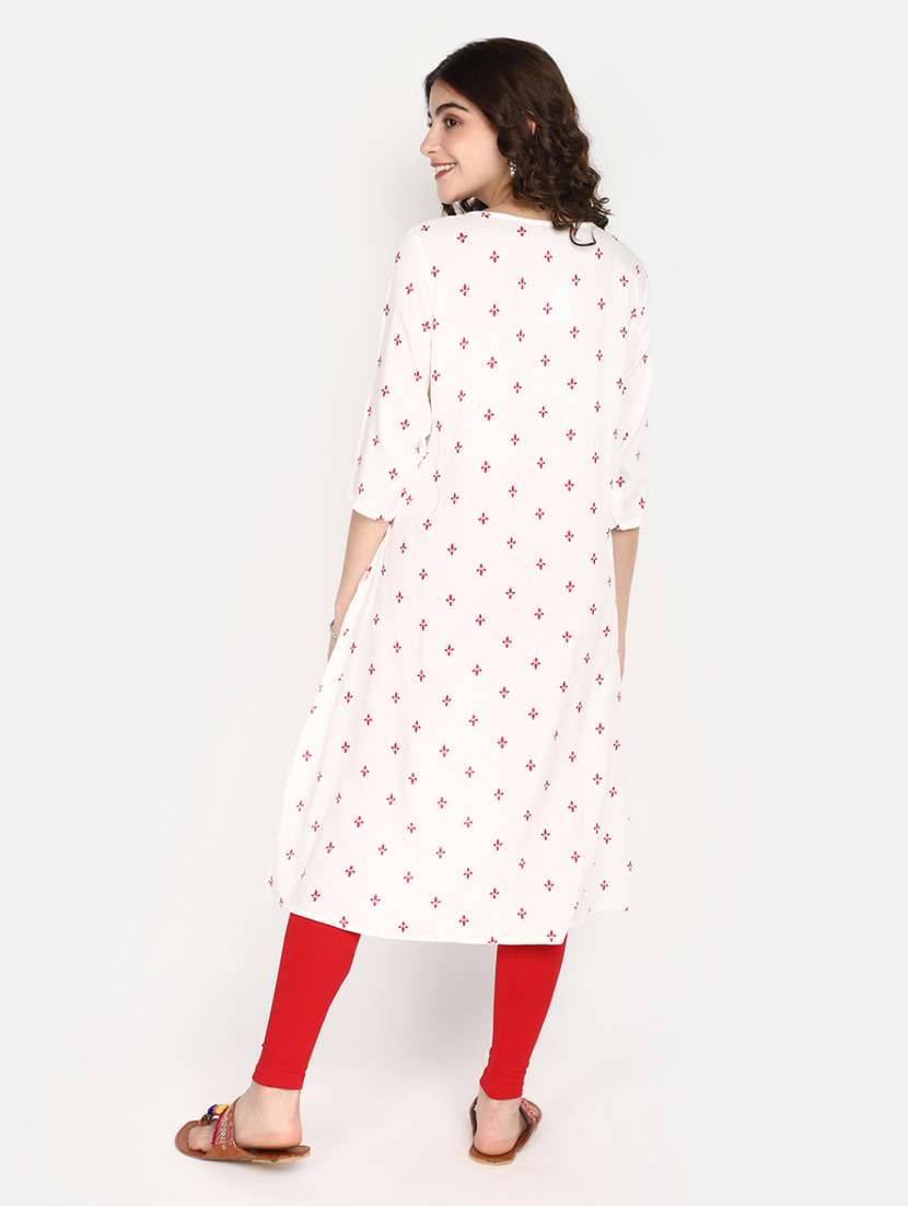 white printed rayon a-line kurta - 20594637 -  Standard Image - 3