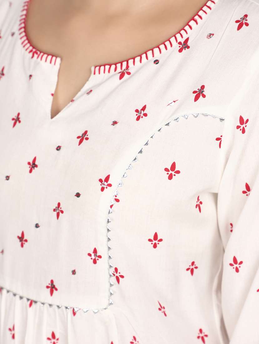 white printed rayon a-line kurta - 20594637 -  Standard Image - 5