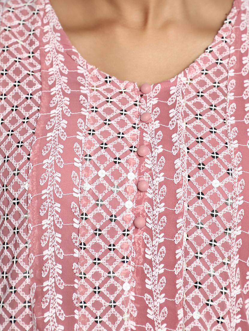 mauve embroidered cotton kalidar kurta - 20594638 - Standard Image - 5
