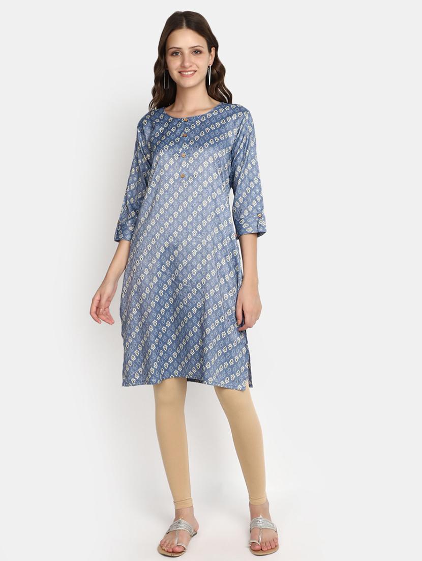blue printed rayon straight kurta - 20594642 - Zoom Image - 0