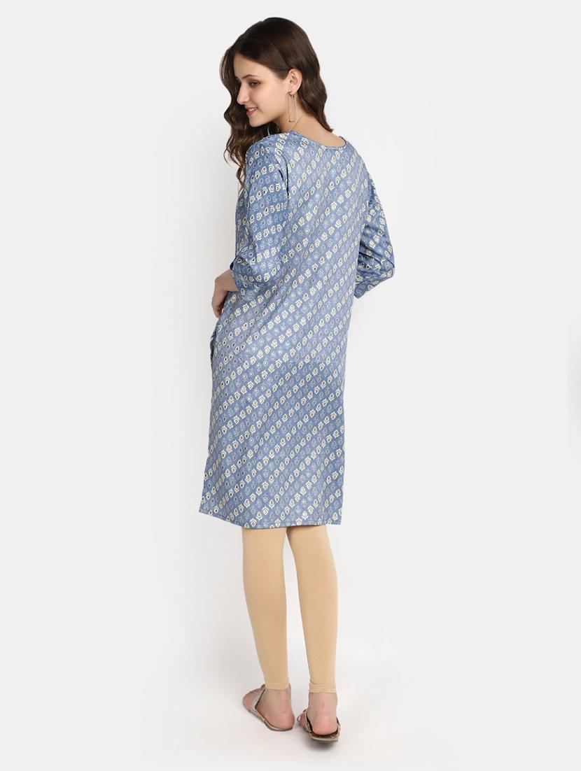 blue printed rayon straight kurta - 20594642 - Standard Image - 3