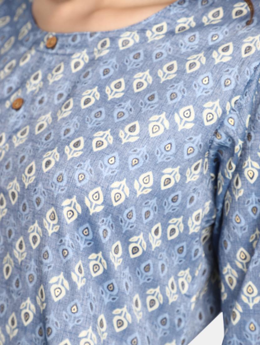 blue printed rayon straight kurta - 20594642 - Standard Image - 5