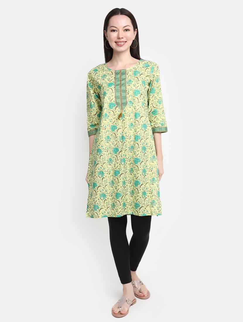floral print cotton straight kurta - 20594660 -  Zoom Image - 0