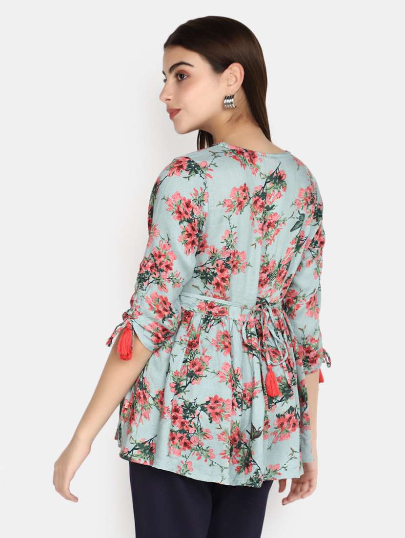 women green round neck floral print kurti - 20594680 -  Standard Image - 3