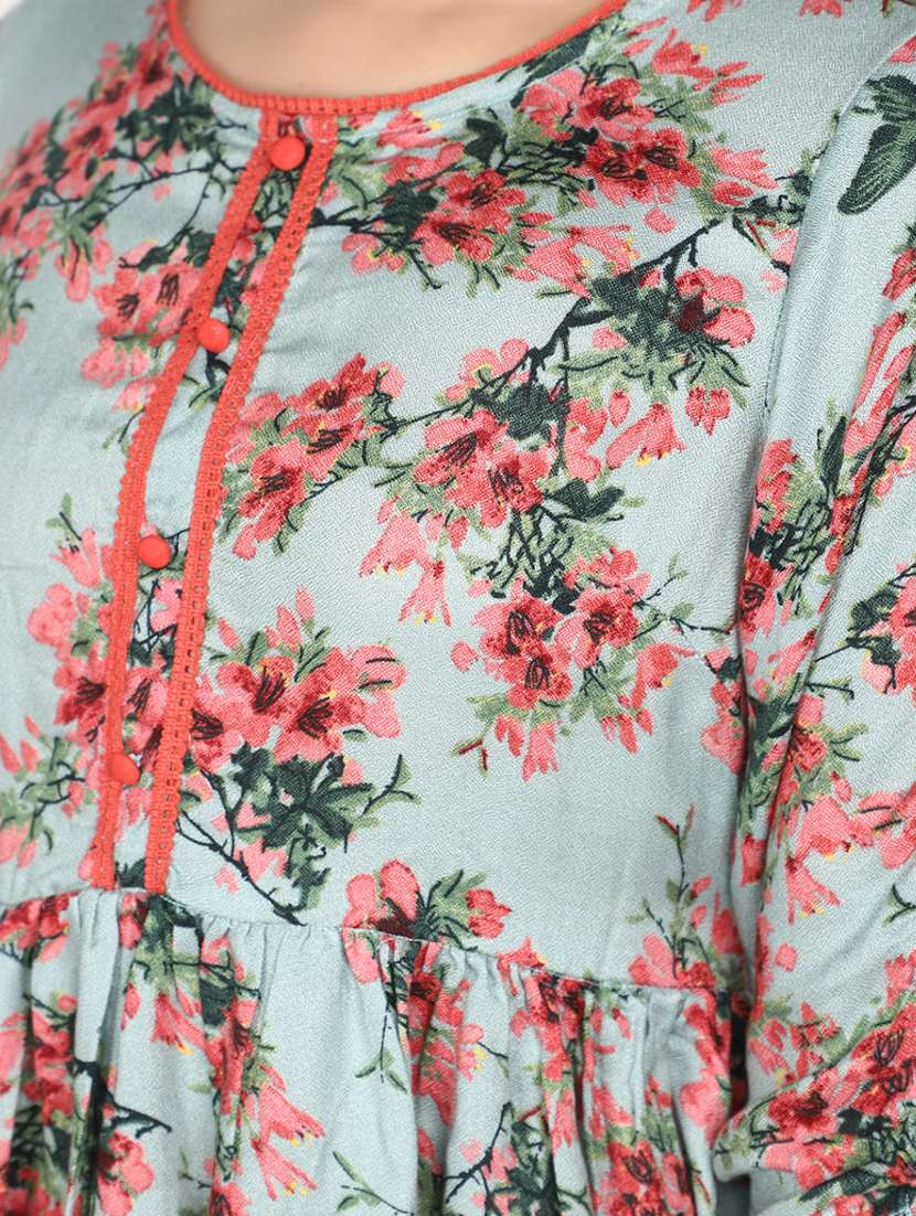 women green round neck floral print kurti - 20594680 -  Standard Image - 5
