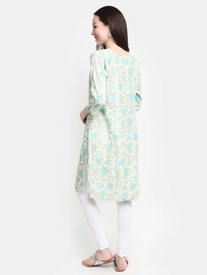 white floral print rayon straight kurta - 20594681 -  Standard Image - 3
