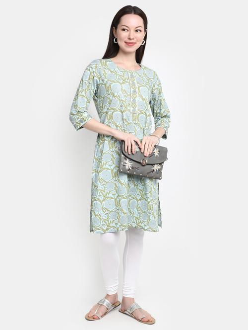 light blue floral print rayon straight kurta - 20594683 -  Standard Image - 0