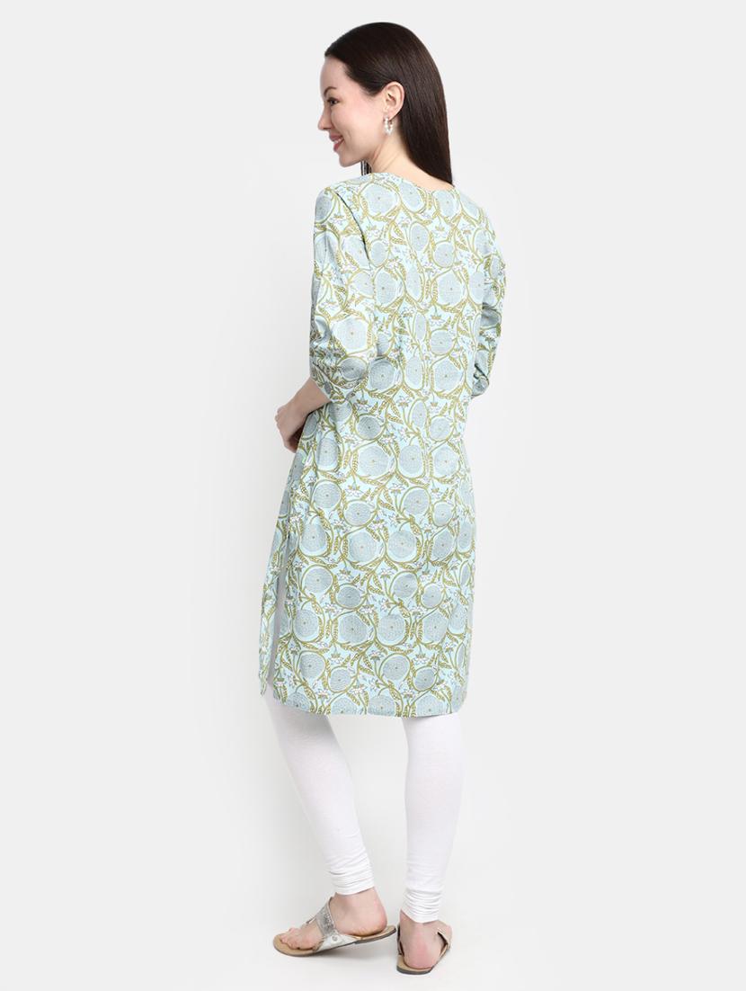 light blue floral print rayon straight kurta - 20594683 - Standard Image - 3