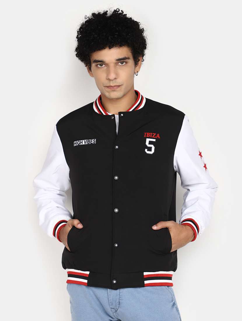 men color block long sleeve varsity jacket - 20594710 -  Zoom Image - 0