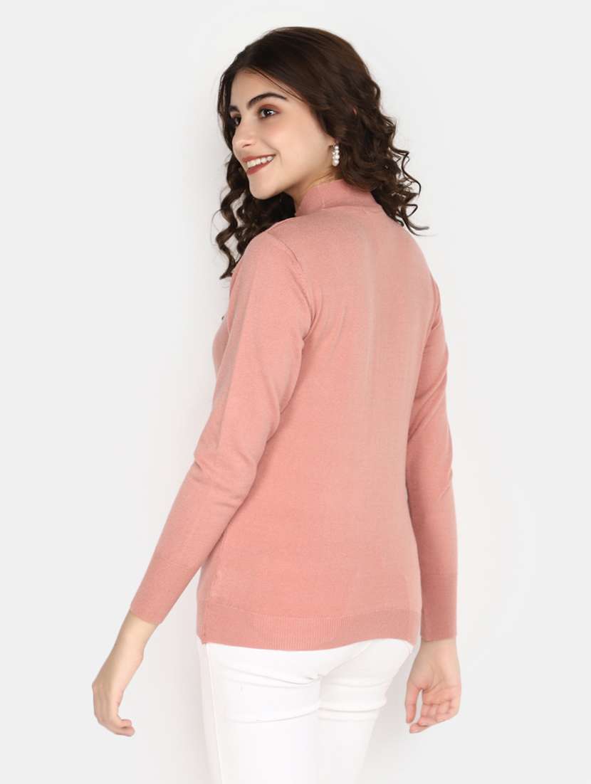 women solid mock neck pullover - 20594733 -  Standard Image - 3