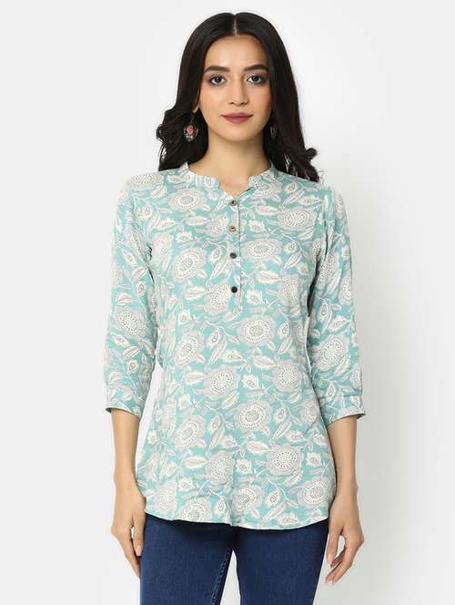 women light blue printed regular top - 20594772 - Standard Image - 0