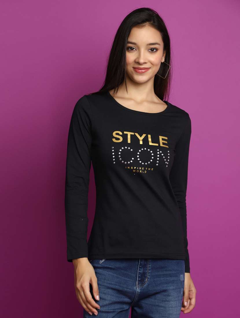 women black typographic printed regular t-shirt
