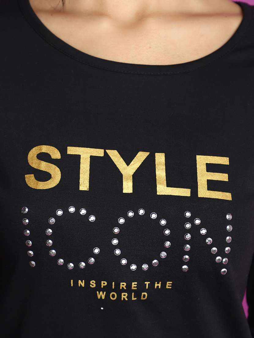 women black typographic printed regular t-shirt - 20594779 -  Standard Image - 5