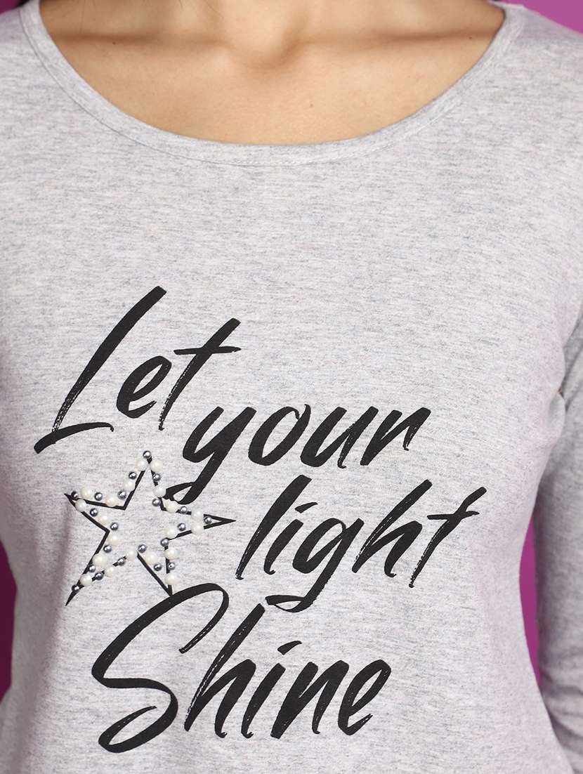 women grey typographic printed regular t-shirt - 20594780 -  Standard Image - 5