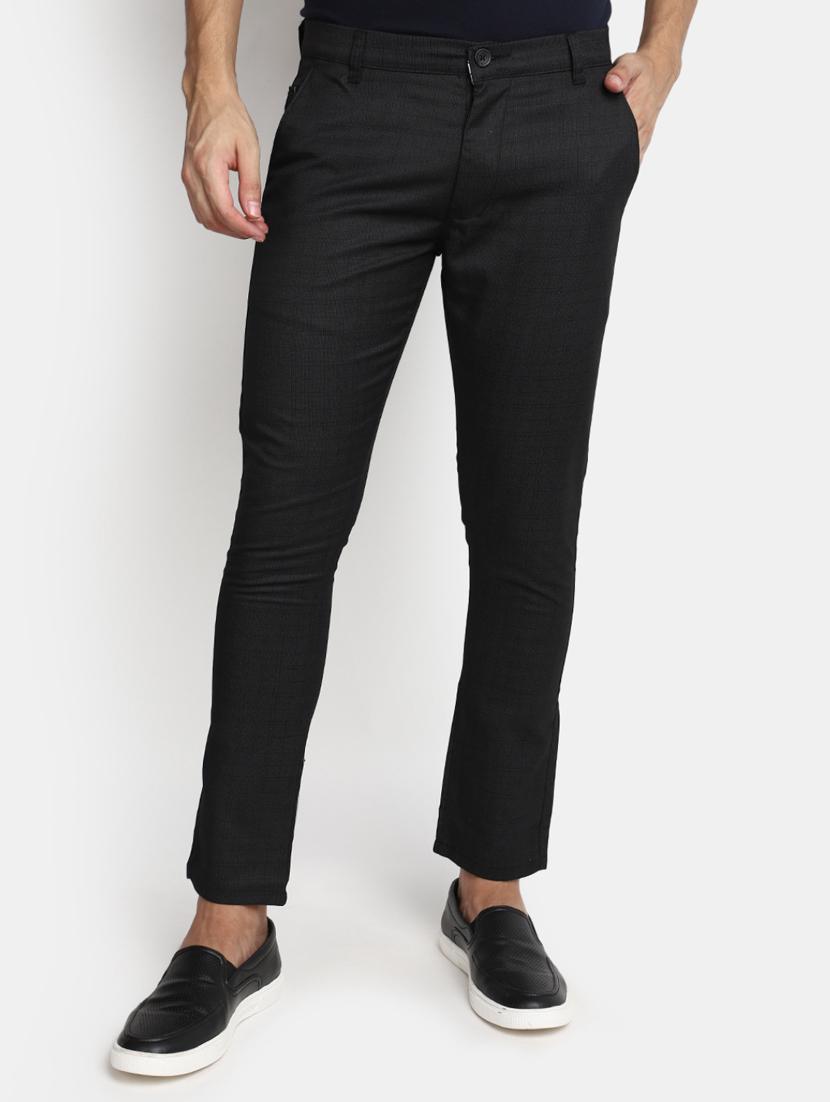 men mid-rise black solid casual chinos