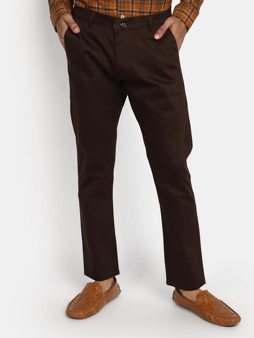 men mid-rise brown solid casual chinos - 20594838 -  Standard Image - 0