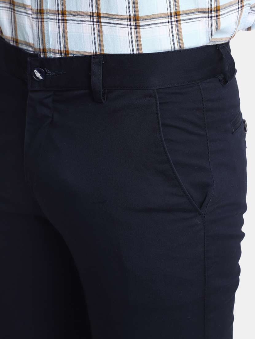 men mid-rise navy blue solid casual chinos - 20594848 -  Standard Image - 5