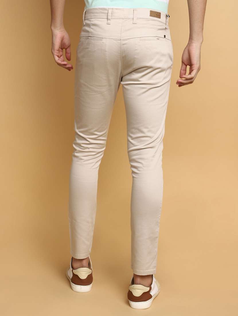 men mid-rise beige solid casual chinos - 20594851 -  Standard Image - 3
