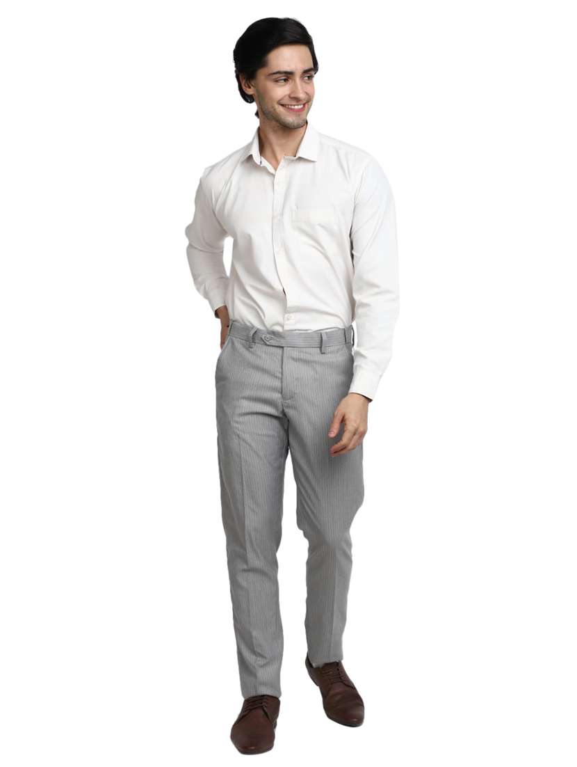 men mid-rise grey striped formal trouser - 20594873 -  Standard Image - 3