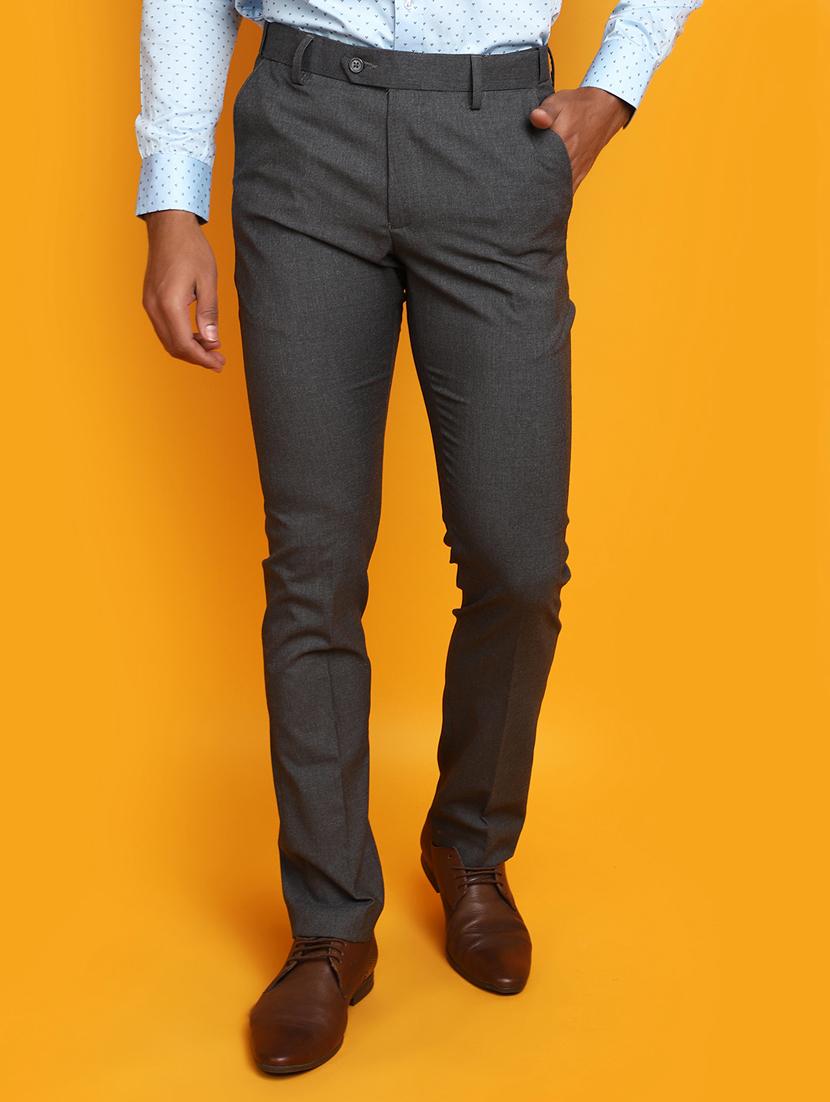 men mid-rise grey solid formal trouser