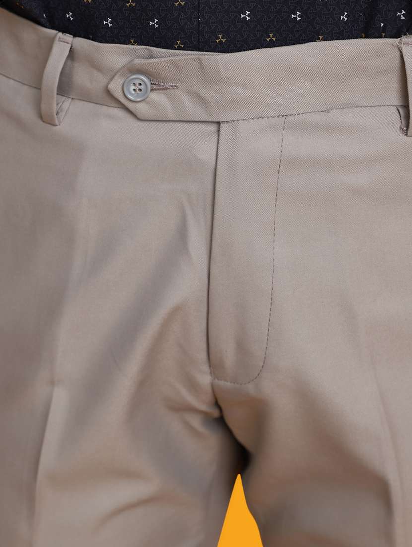 men mid-rise beige solid formal trouser - 20594893 - Standard Image - 5