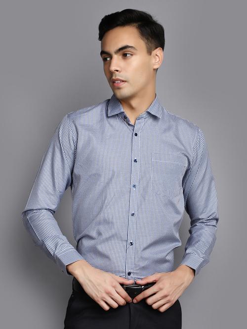 men navy blue regular fit checkered formal shirt - 20594906 -  Standard Image - 0