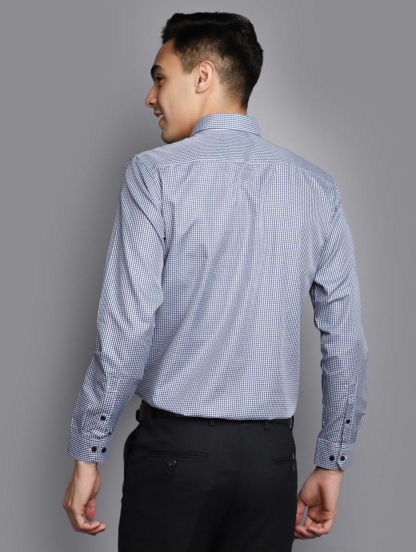 men navy blue regular fit checkered formal shirt - 20594906 - Standard Image - 3
