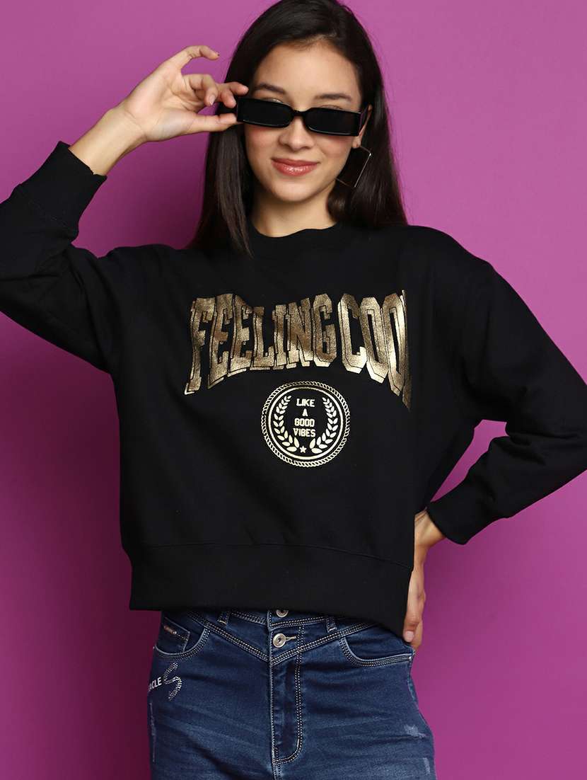 women front print round neck sweatshirt - 20595049 - Standard Image - 3