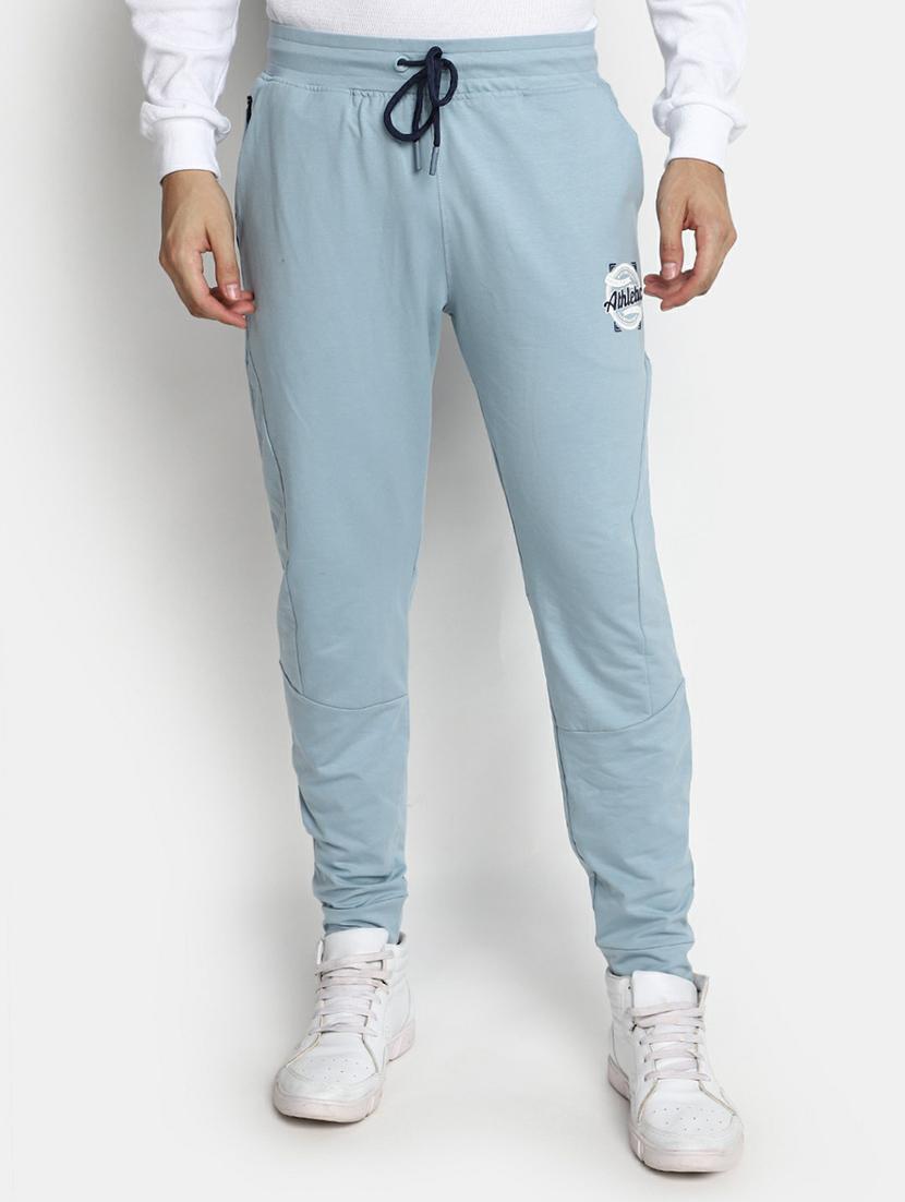 men light blue solid track pant