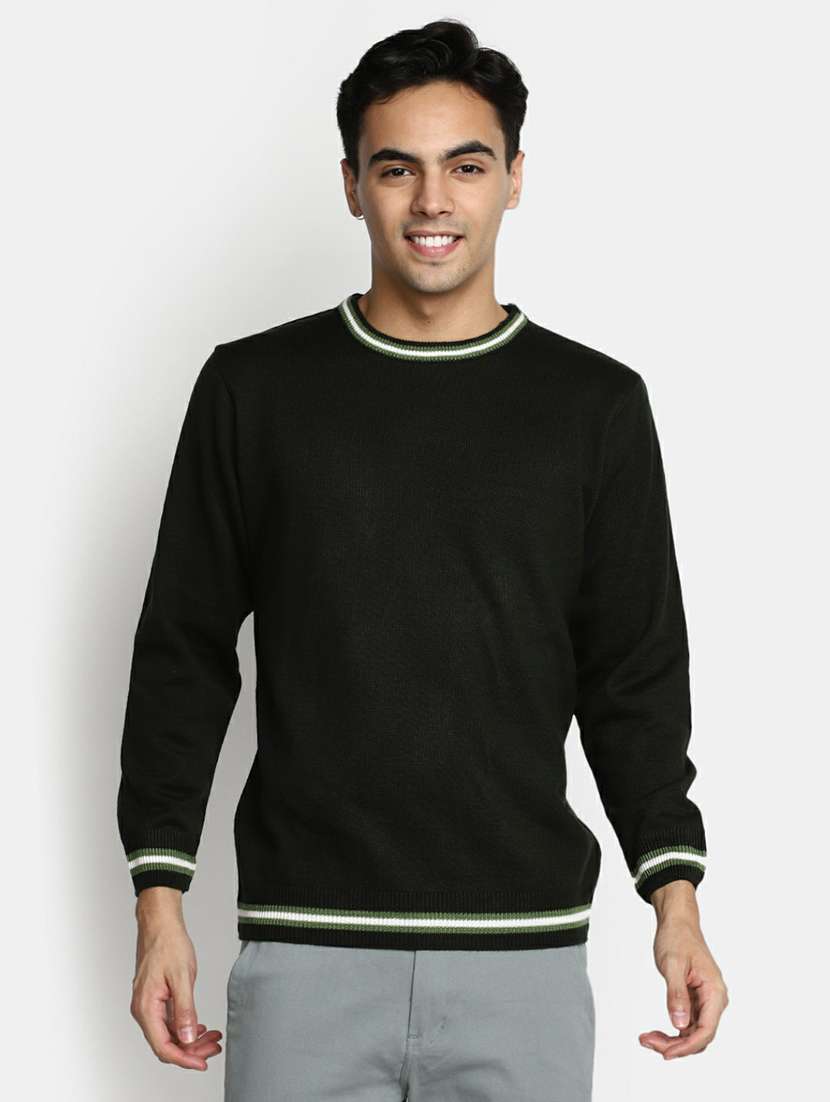 men solid long sleeve regular fit pullover 