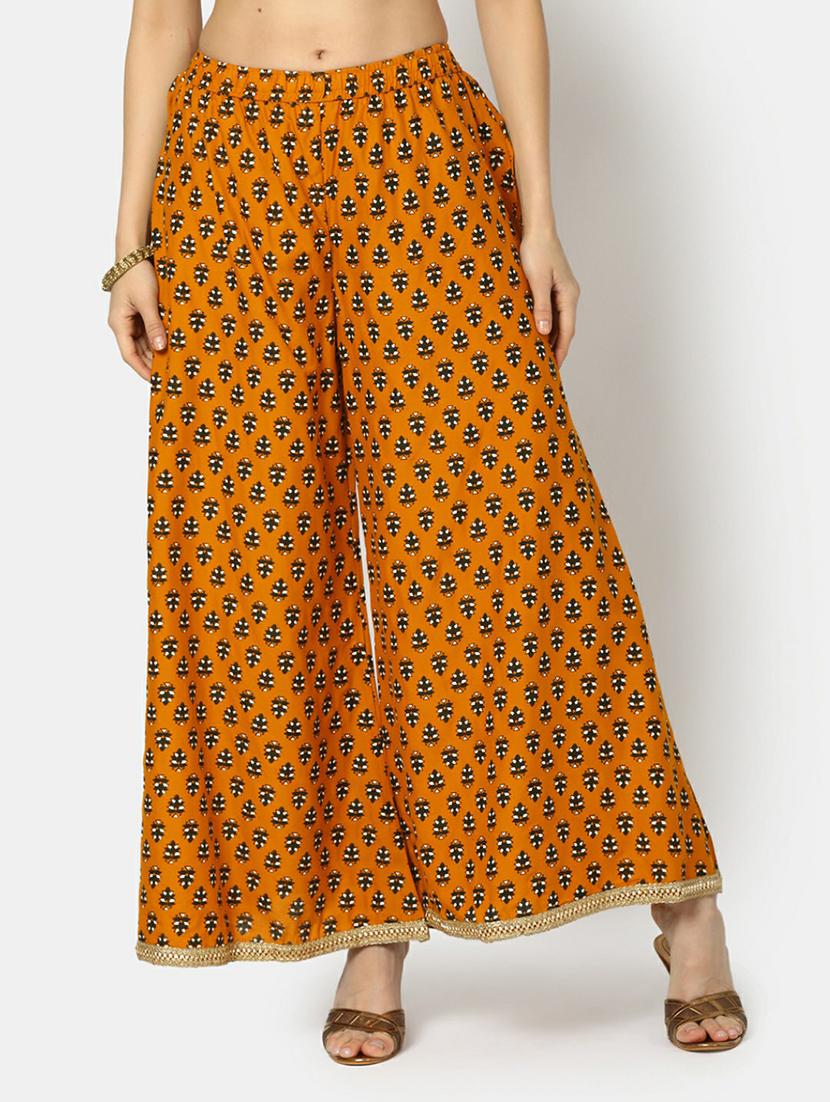 yellow printed rayon flared palazzo - 20595166 -  Zoom Image - 0