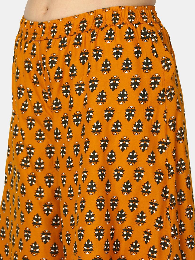 yellow printed rayon flared palazzo - 20595166 - Standard Image - 5