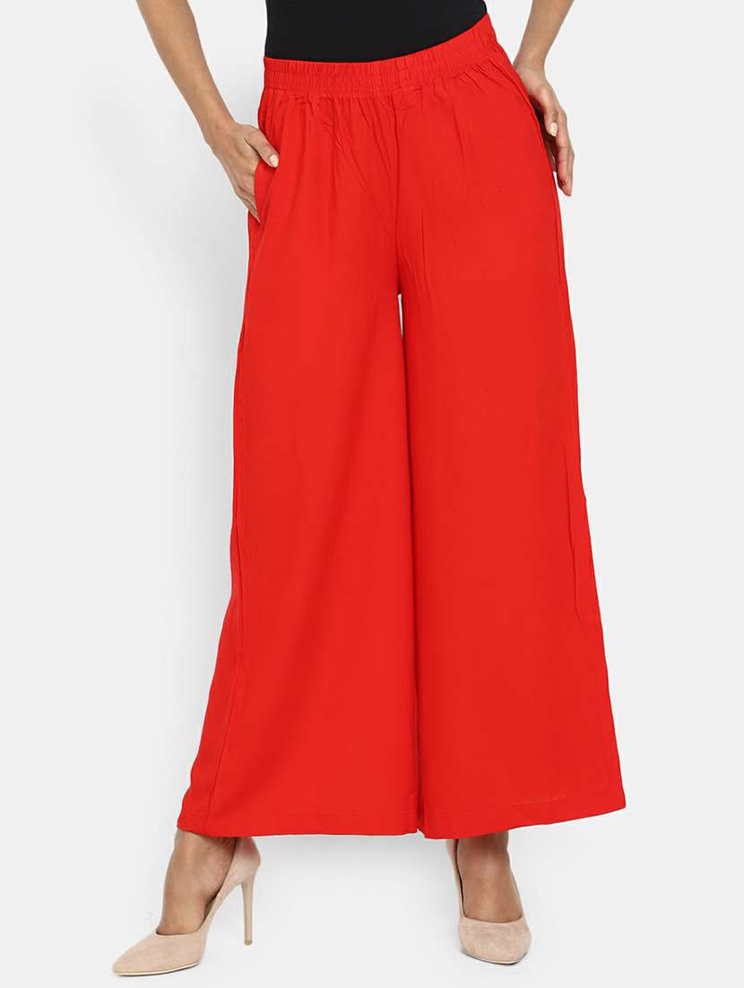 red solid rayon straight palazzo
