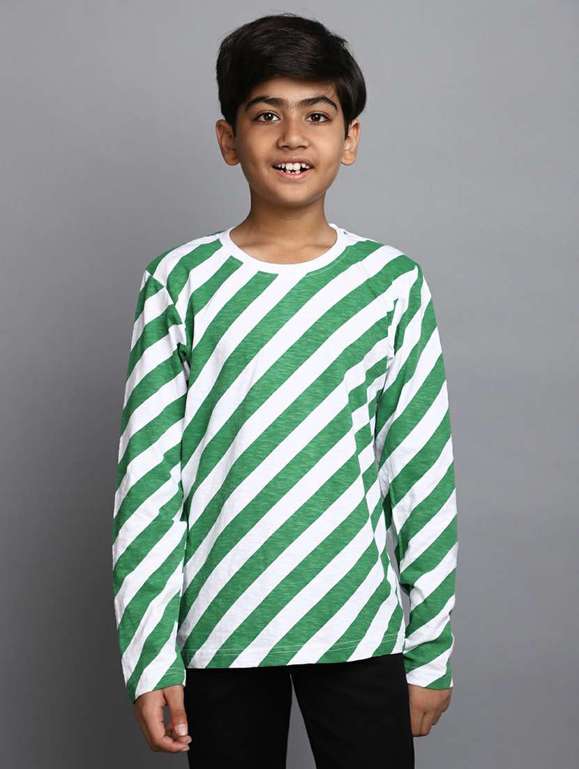 boys green striped full sleeve t-shirt