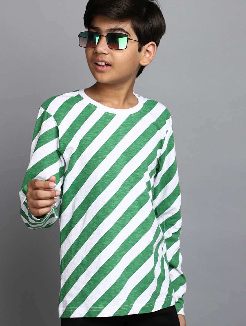 boys green striped full sleeve t-shirt - 20595217 -  Standard Image - 3