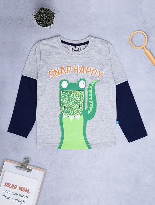 navy & grey full sleeve graphic t-shirt - 20595235 - Standard Image - 0