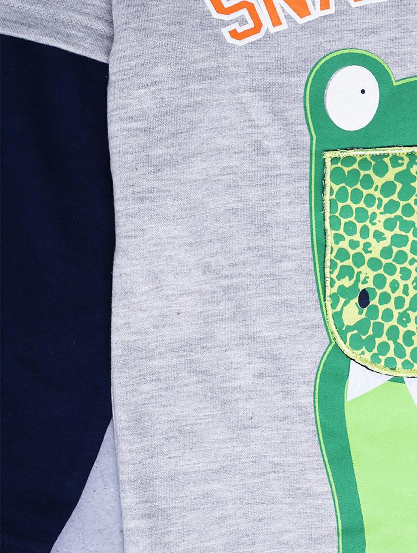 navy & grey full sleeve graphic t-shirt - 20595235 - Standard Image - 3