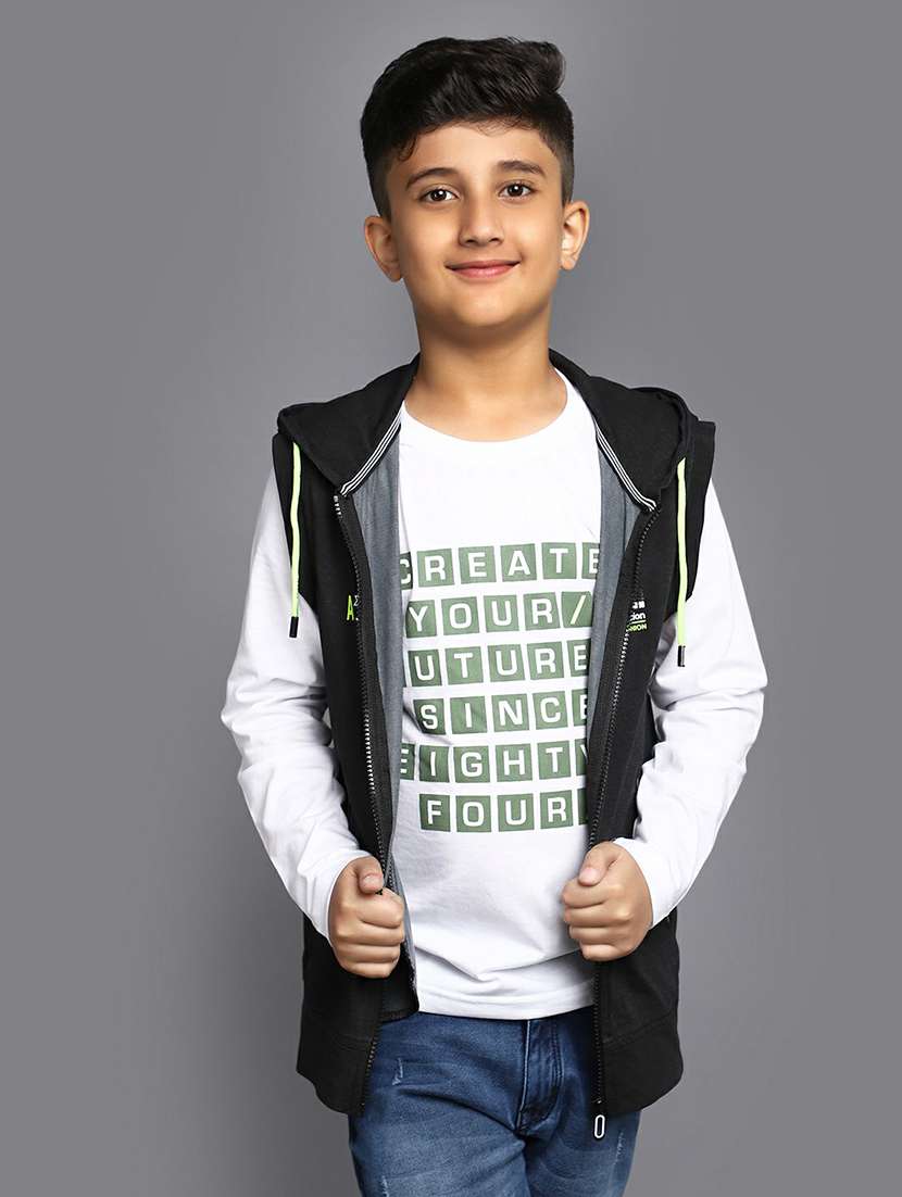 boys black sleeveless hooded jacket