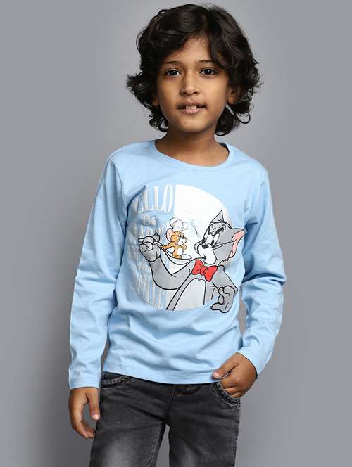 blue cotton blend round neck t-shirts - 20595286 - Standard Image - 0