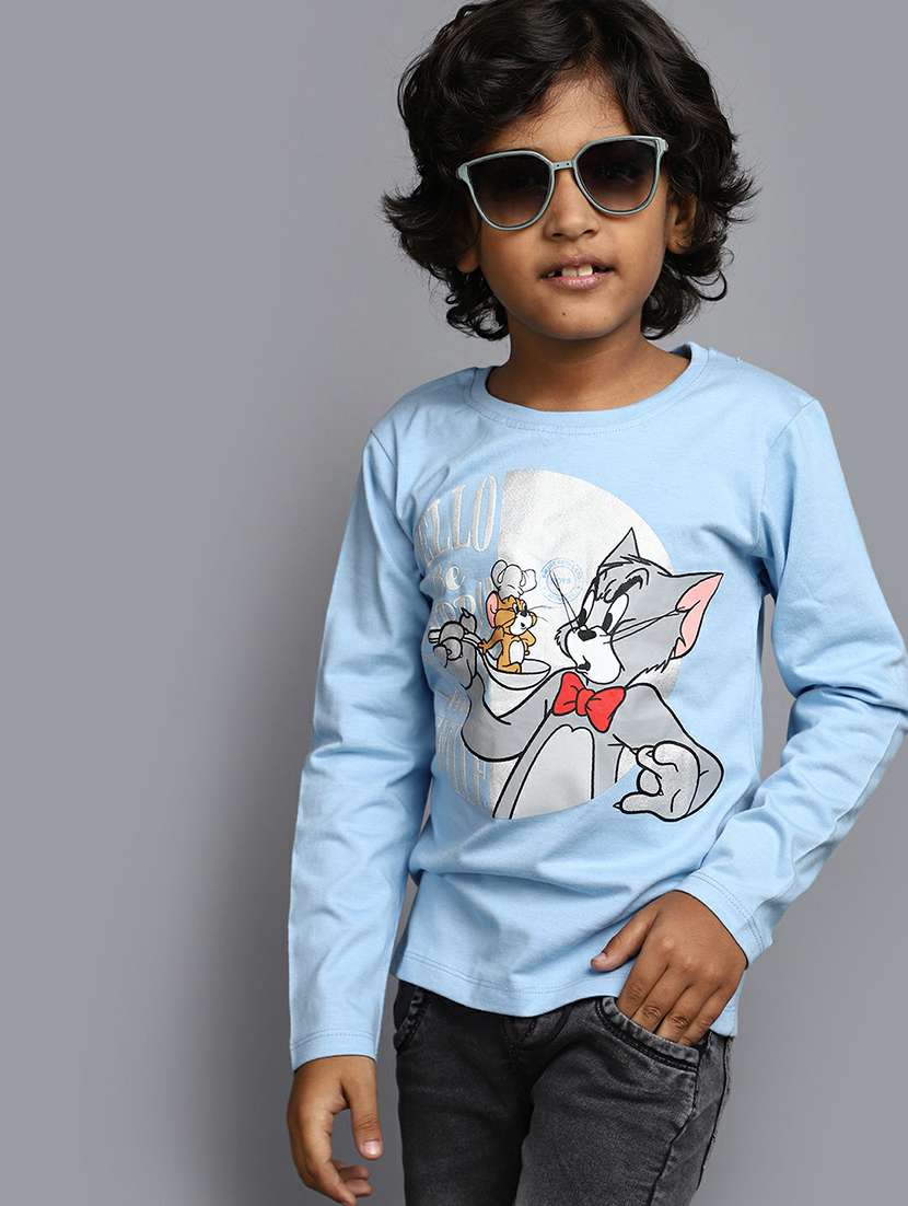 blue cotton blend round neck t-shirts - 20595286 - Standard Image - 3
