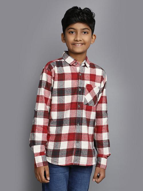 boys red check printed full sleeve shirt - 20595379 - Standard Image - 0