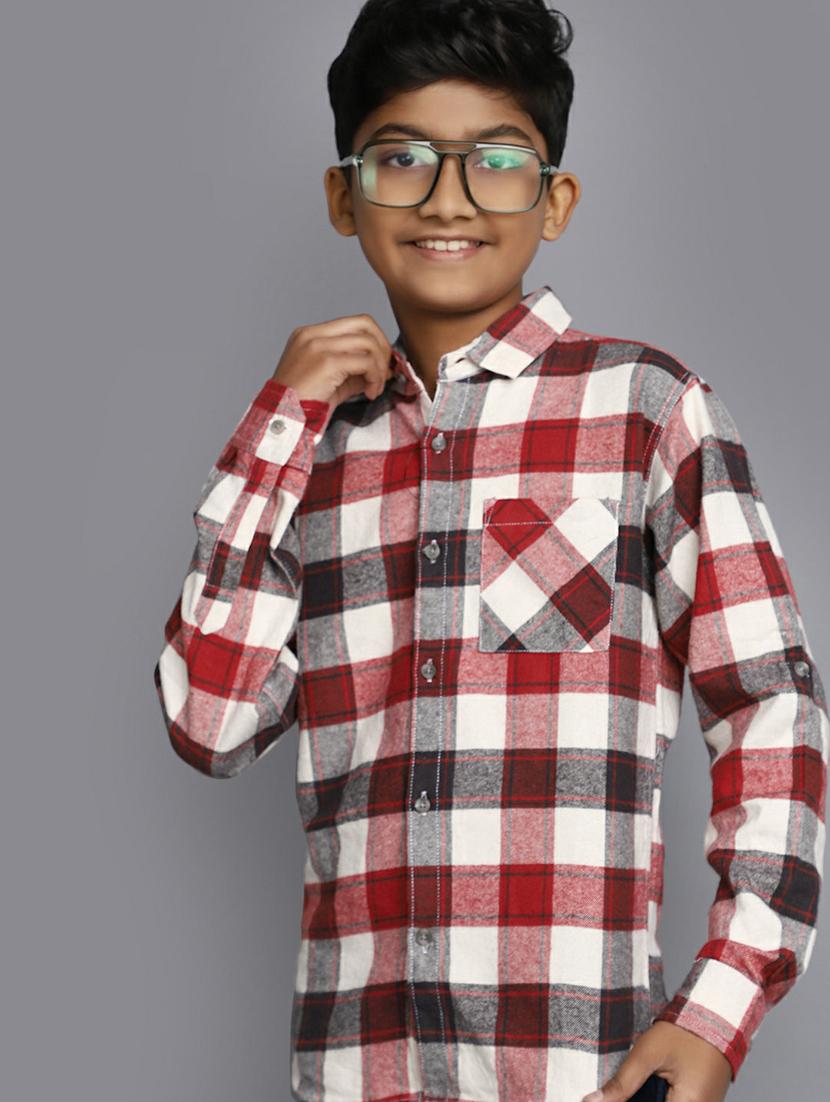 boys red check printed full sleeve shirt - 20595379 - Standard Image - 3