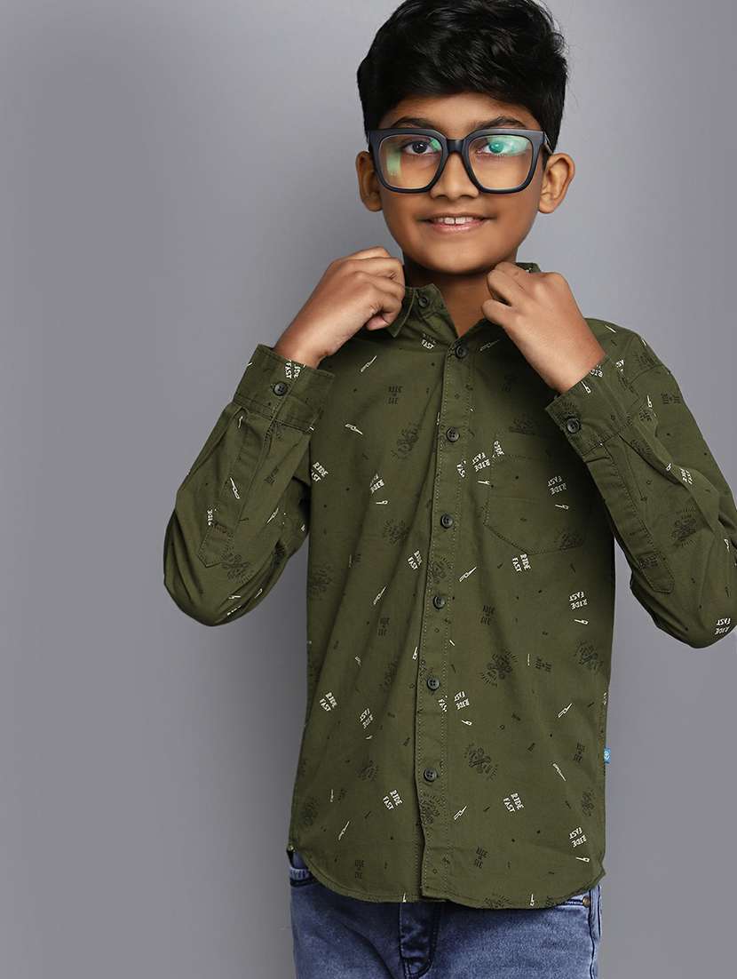 boys olive printed shirt - 20595431 -  Standard Image - 3