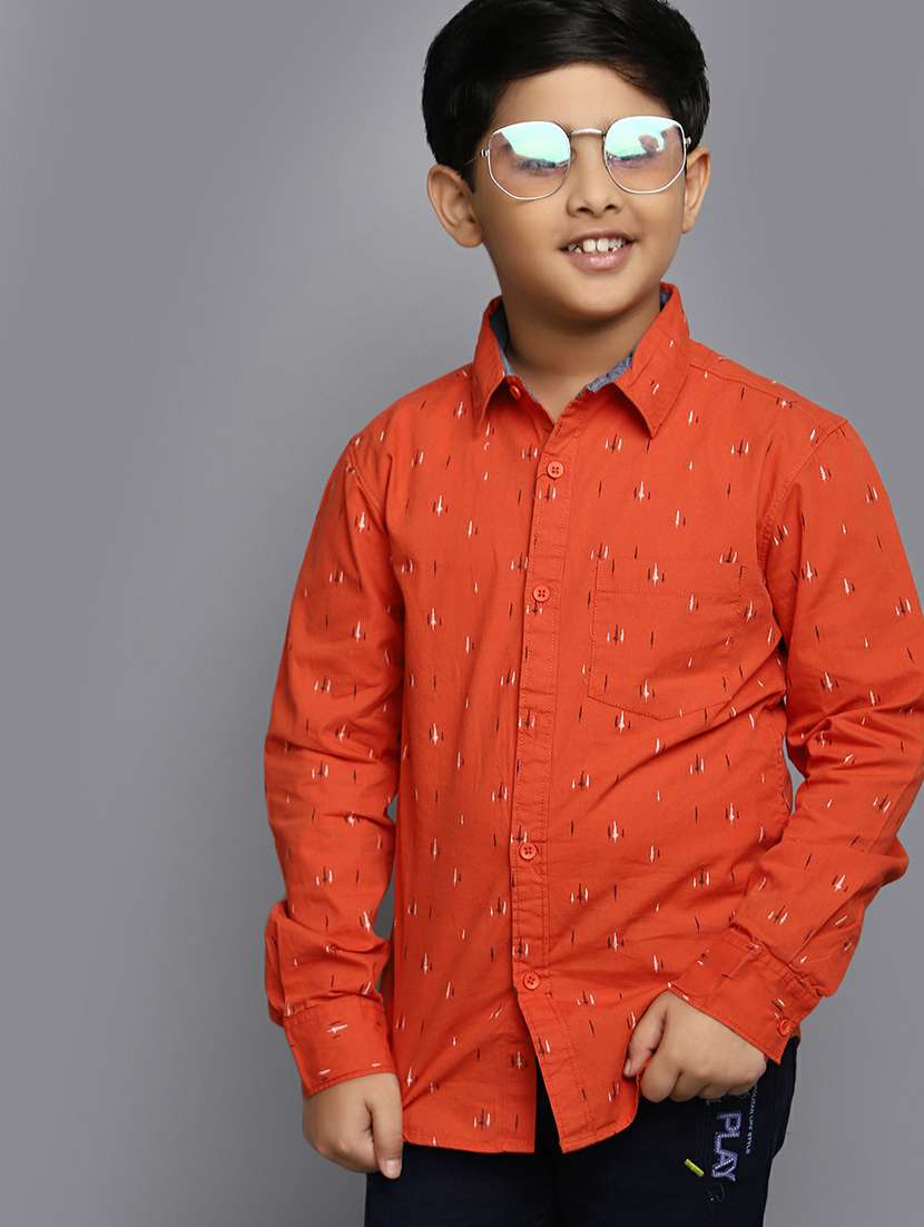 boys orange printed full sleeve shirt - 20595434 -  Standard Image - 3