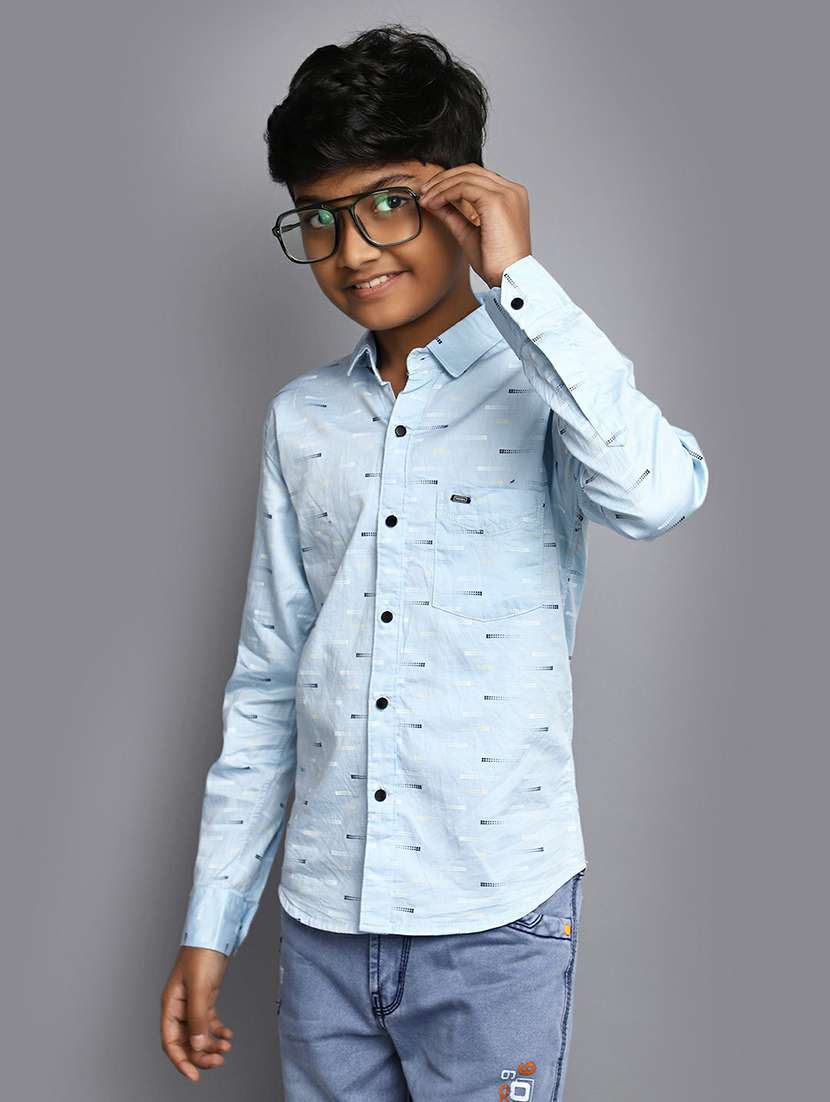 boys purist blue printed cotton shirt - 20595445 -  Standard Image - 3